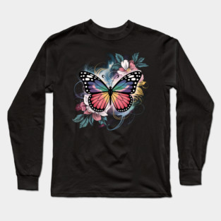 Surreal Butterfly with Celestial Rainbow Wings Long Sleeve T-Shirt