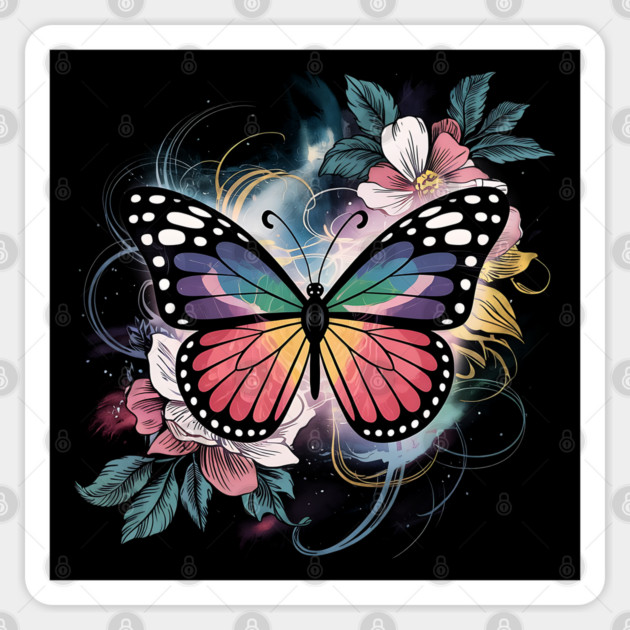 Surreal Butterfly with Celestial Rainbow Wings Sticker by BirdsnStuff