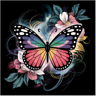 Surreal Butterfly with Celestial Rainbow Wings Posters and Art