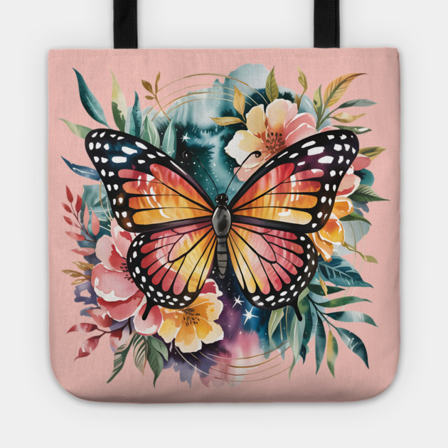 Watercolor Butterfly in a Dreamy Cosmic Garden Tote by BirdsnStuff
