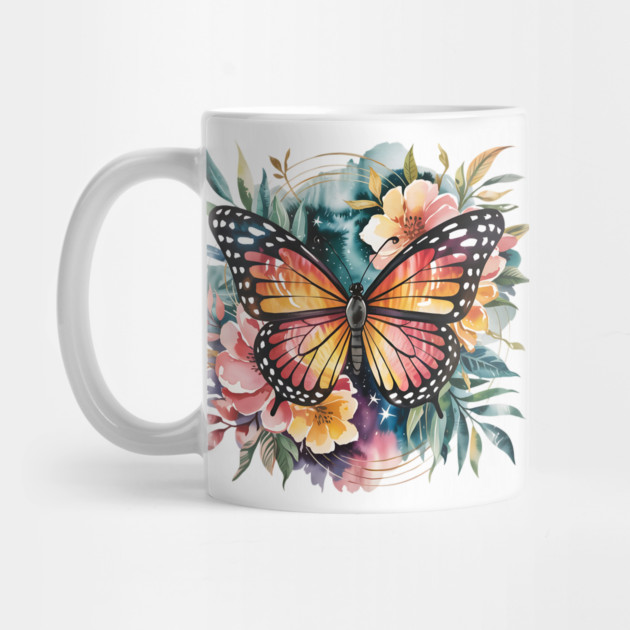Watercolor Butterfly in a Dreamy Cosmic Garden by BirdsnStuff