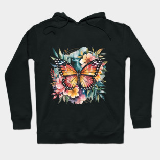 Watercolor Butterfly in a Dreamy Cosmic Garden Hoodie