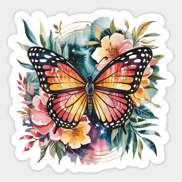 Watercolor Butterfly in a Dreamy Cosmic Garden Magnet by BirdsnStuff