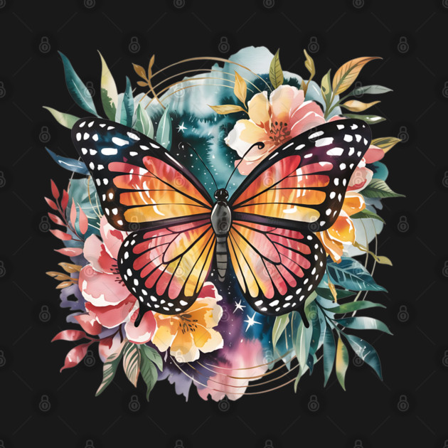 Watercolor Butterfly in a Dreamy Cosmic Garden by BirdsnStuff