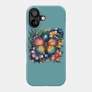 Celestial Butterfly with Watercolor Florals and Stars Phone Case