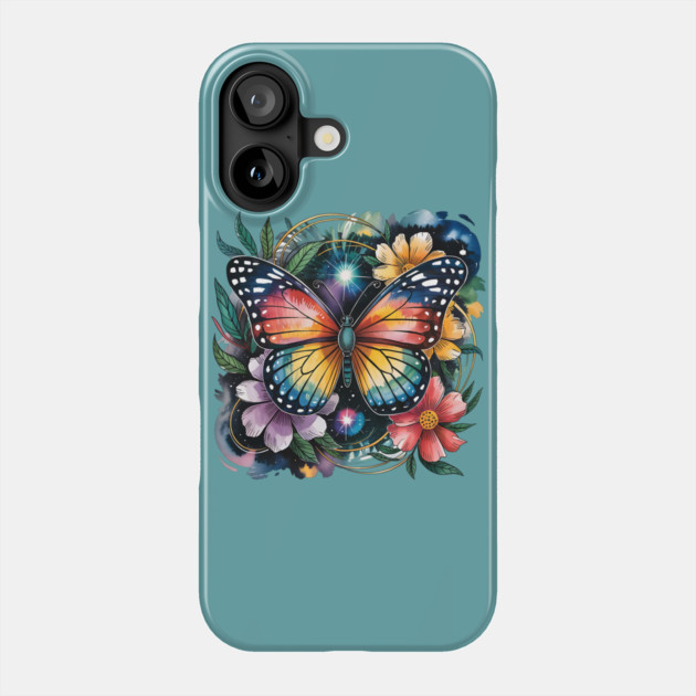 Celestial Butterfly with Watercolor Florals and Stars Phone Case by BirdsnStuff