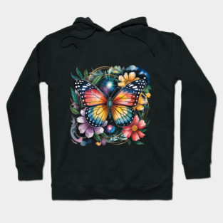 Celestial Butterfly with Watercolor Florals and Stars Hoodie
