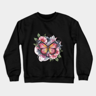 Pink and Gold Butterfly with Soft Floral Watercolors Crewneck Sweatshirt