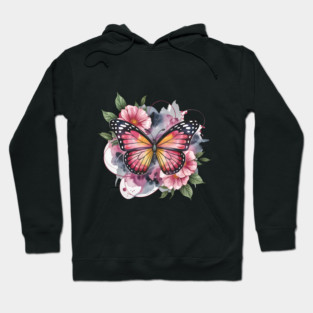 Pink and Gold Butterfly with Soft Floral Watercolors Hoodie