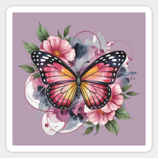 Pink and Gold Butterfly with Soft Floral Watercolors Magnet