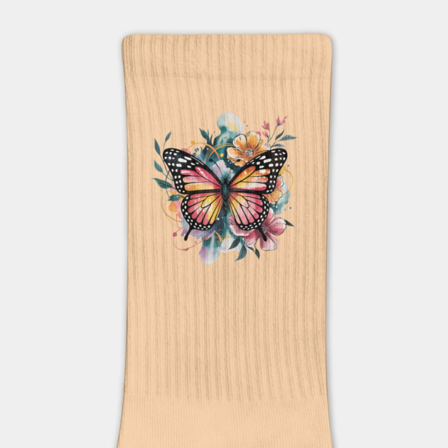 Vibrant Butterfly with Golden Florals and Aqua Glow by BirdsnStuff