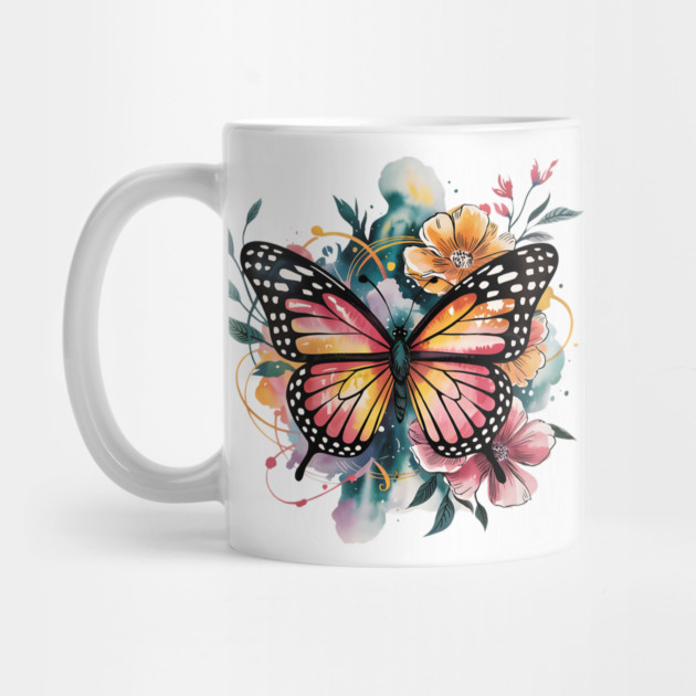Vibrant Butterfly with Golden Florals and Aqua Glow by BirdsnStuff