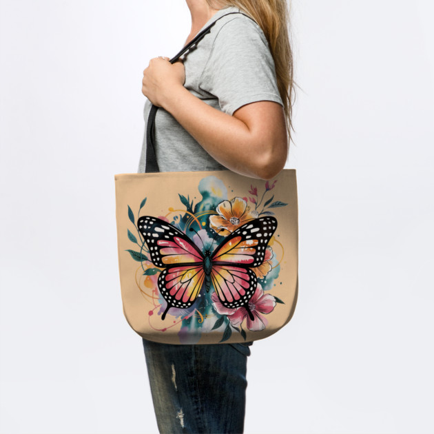 Vibrant Butterfly with Golden Florals and Aqua Glow by BirdsnStuff