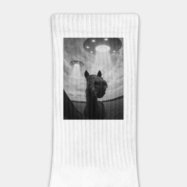 Funny Horse Selfie with UFOs on a Farm by Megadorim