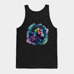 Galaxy Horse with Celestial Aura and Cosmic Florals Tank Top