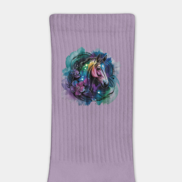 Galaxy Horse with Celestial Aura and Cosmic Florals by BirdsnStuff