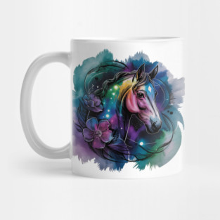 Galaxy Horse with Celestial Aura and Cosmic Florals Mug
