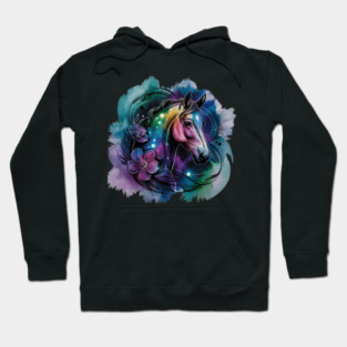 Galaxy Horse with Celestial Aura and Cosmic Florals Hoodie