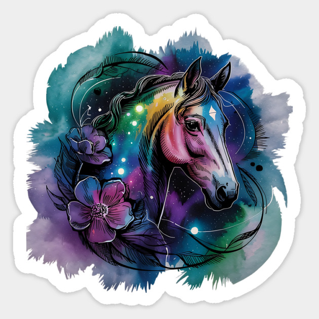 Galaxy Horse with Celestial Aura and Cosmic Florals Magnet by BirdsnStuff