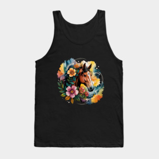 Wild Horse with Whimsical Flowers and Earthy Hues Tank Top