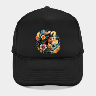 Wild Horse with Whimsical Flowers and Earthy Hues Hat