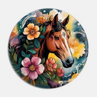 Wild Horse with Whimsical Flowers and Earthy Hues Pin
