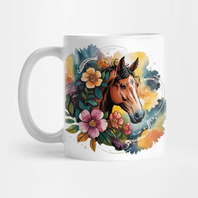Wild Horse with Whimsical Flowers and Earthy Hues by BirdsnStuff