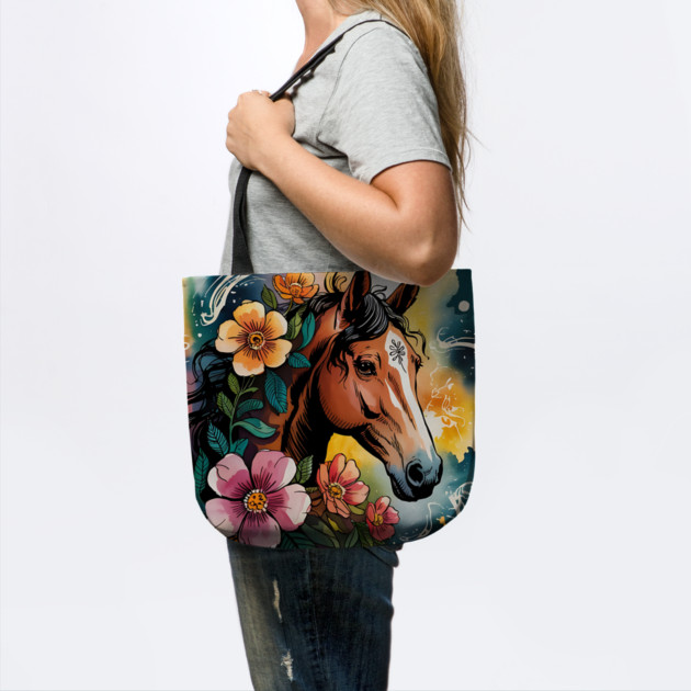 Wild Horse with Whimsical Flowers and Earthy Hues by BirdsnStuff