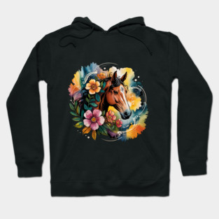 Wild Horse with Whimsical Flowers and Earthy Hues Hoodie