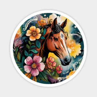 Wild Horse with Whimsical Flowers and Earthy Hues Magnet