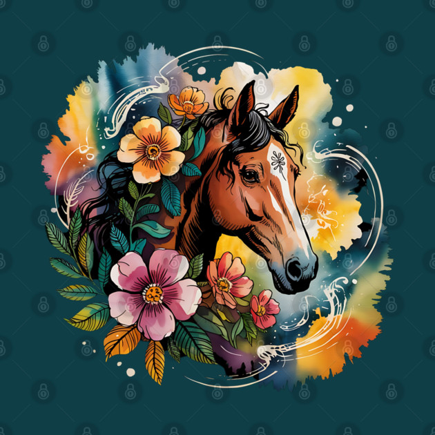 Wild Horse with Whimsical Flowers and Earthy Hues by BirdsnStuff