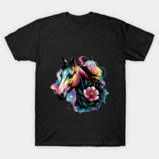 Celestial Horse with Rainbow Glow and Dreamy Florals T-Shirt