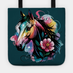 Celestial Horse with Rainbow Glow and Dreamy Florals Tote
