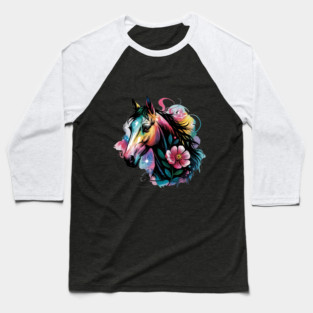 Celestial Horse with Rainbow Glow and Dreamy Florals Baseball T-Shirt