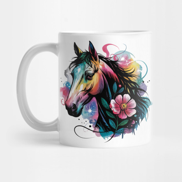 Celestial Horse with Rainbow Glow and Dreamy Florals by BirdsnStuff