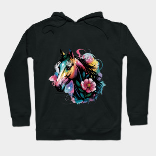 Celestial Horse with Rainbow Glow and Dreamy Florals Hoodie