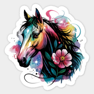 Celestial Horse with Rainbow Glow and Dreamy Florals Magnet