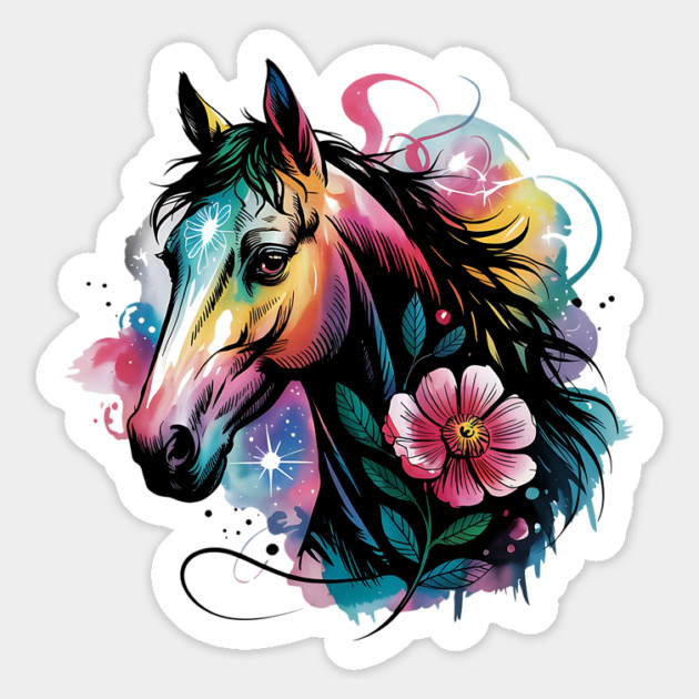 Celestial Horse with Rainbow Glow and Dreamy Florals Magnet by BirdsnStuff