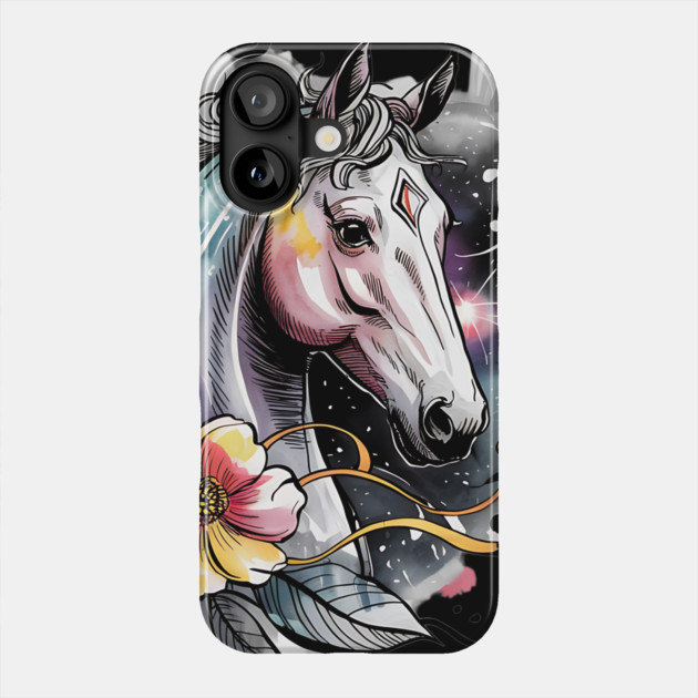 Mystic White Horse in Floral Galaxy Swirl Phone Case by BirdsnStuff