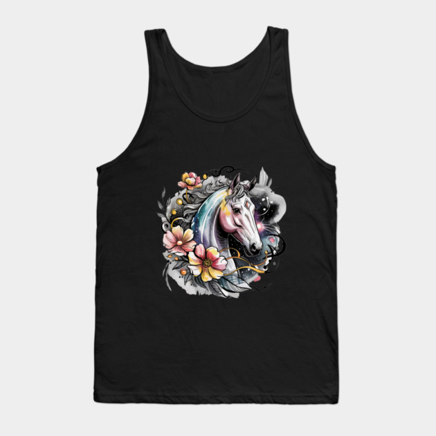 Mystic White Horse in Floral Galaxy Swirl Tank Top by BirdsnStuff
