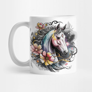 Mystic White Horse in Floral Galaxy Swirl Mug