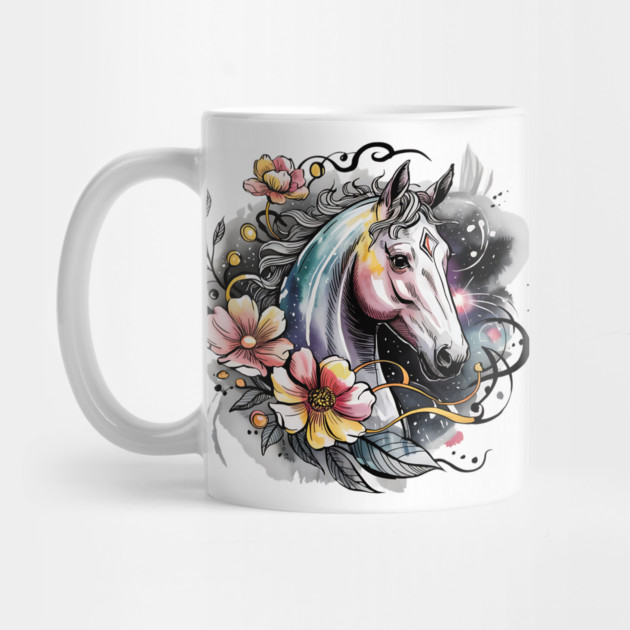 Mystic White Horse in Floral Galaxy Swirl by BirdsnStuff