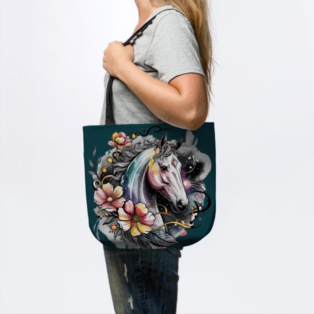 Mystic White Horse in Floral Galaxy Swirl by BirdsnStuff