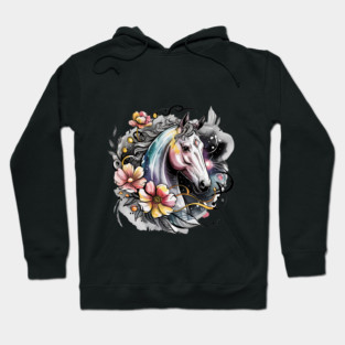 Mystic White Horse in Floral Galaxy Swirl Hoodie