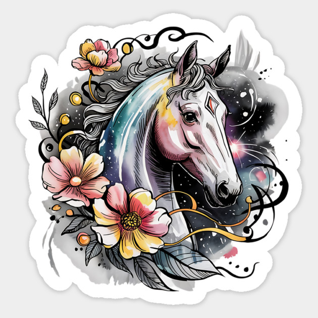 Mystic White Horse in Floral Galaxy Swirl Magnet by BirdsnStuff