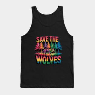 Save the Wolves Rainbow Forest Statement Art Tank Top
