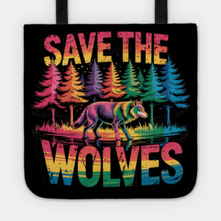 Save the Wolves Rainbow Forest Statement Art Tote