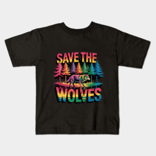 Save the Wolves Rainbow Forest Statement Art Kids T-Shirt