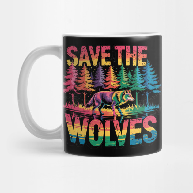 Save the Wolves Rainbow Forest Statement Art by BirdsnStuff