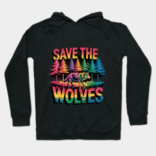 Save the Wolves Rainbow Forest Statement Art Hoodie